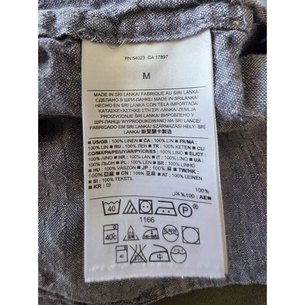 Banana Republic Men Linen Shirt M Blue Dot Long Sleeve Button-Up Classic
